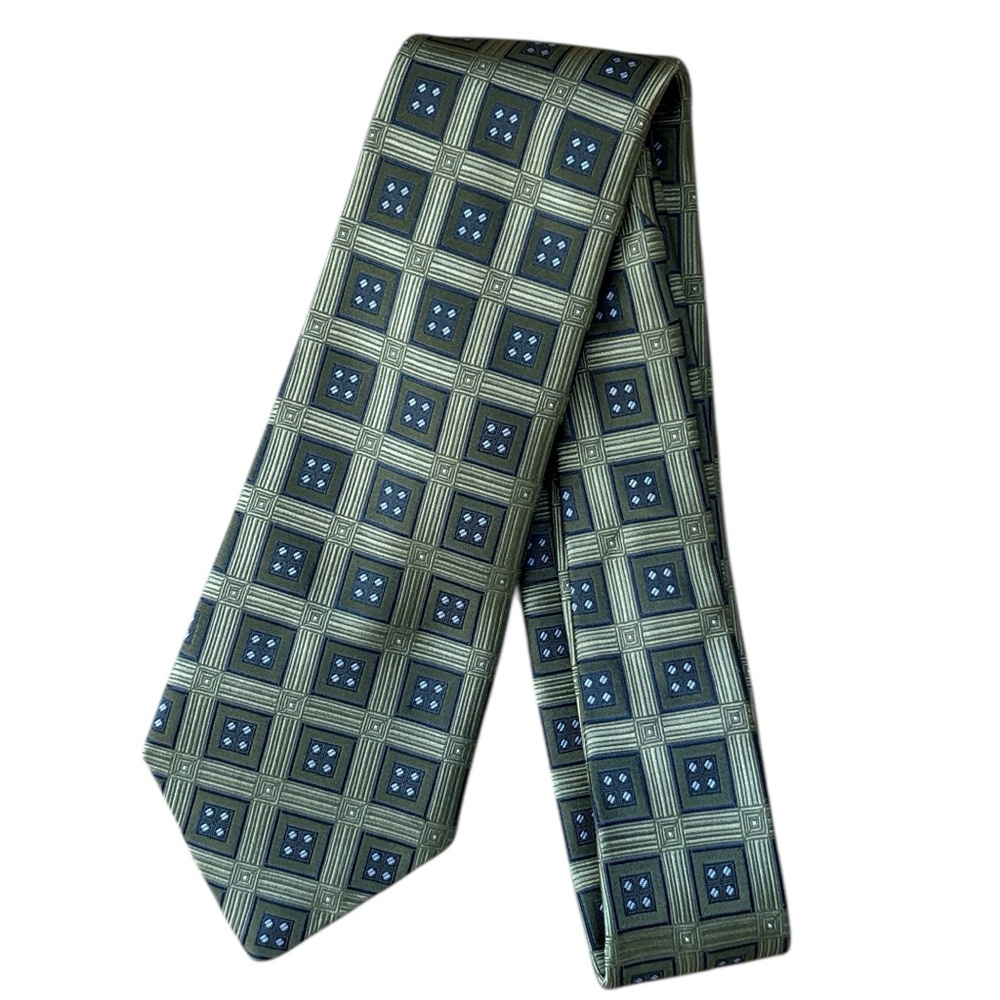 Forsyth Blue Green Handsewn Silk Tie with Tie Loop